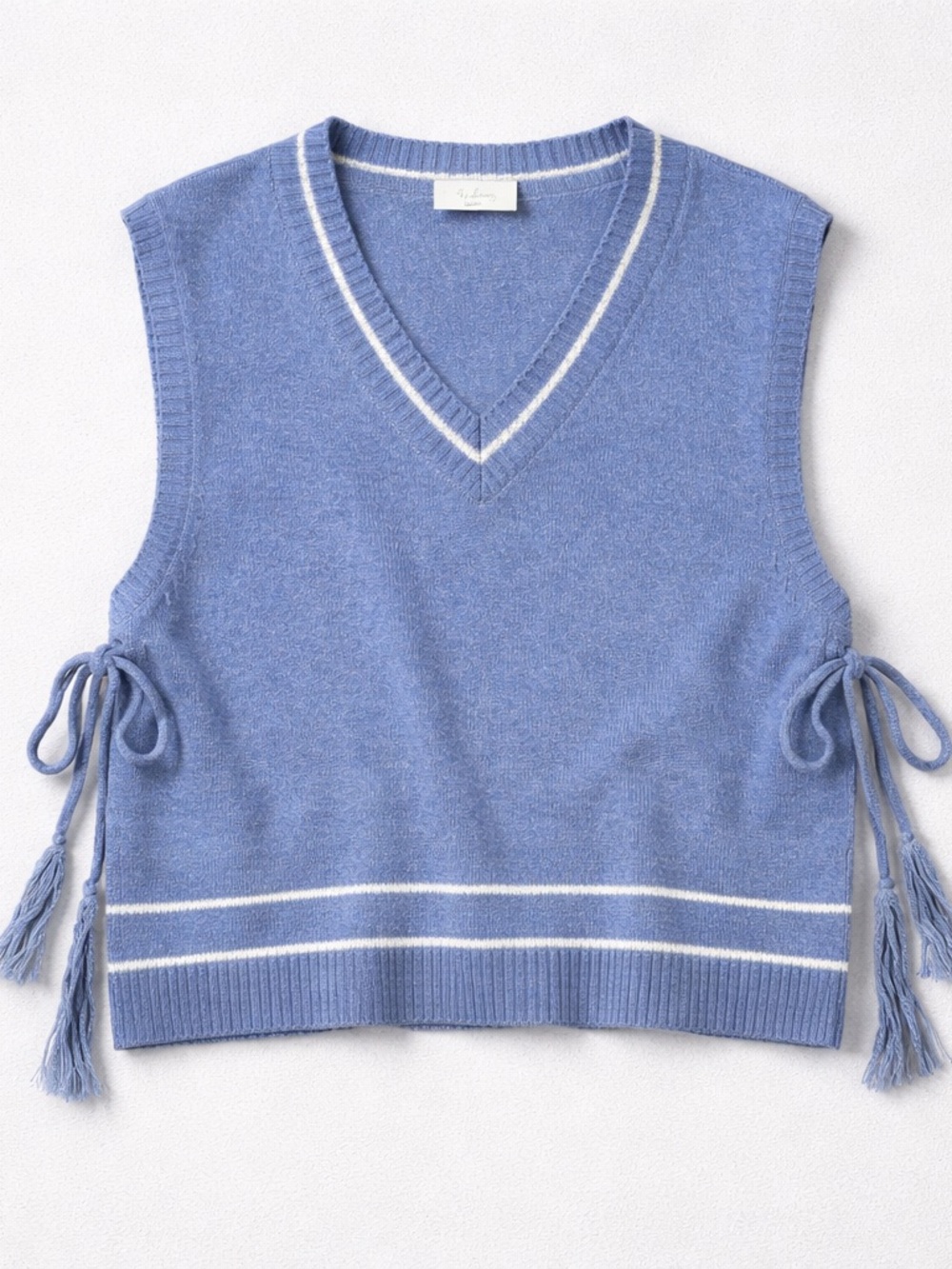 Blue V-Neck Knit Sweater Vest with Side Ties - Picture 2 of 7